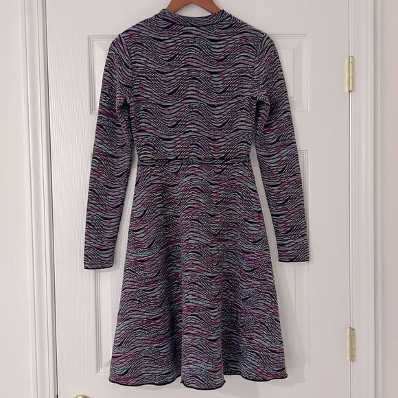 NWT M Missoni Multicolor Wool Blend Wave Long Sleeve Midi A-Line Womens Dress 38 - Picture 7 of 9